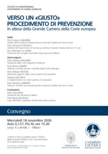Locandina del convegno Verso un giusto procedimento di prevenzione, 18 novembre 2026, Università Cattolica di Milano